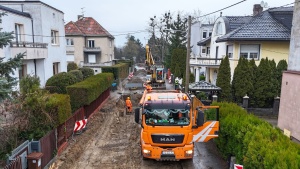 Przebudowa ul. radosnej - widok z drona w kierunku ul. Dąbrowskiego