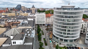 Plac budowy widziany z drona - widok w kierunku zachodnim