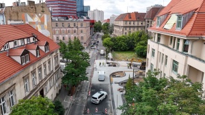 Przebudowa skrzyżowania ul. Taczaka, Kościuszki i Taylora - widok w kierunku Akademii Ekonomicznej