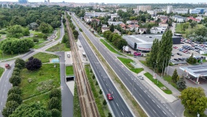 Południowa jezdni ul. Warszawskiej widziana z perspektywy lotu ptaka