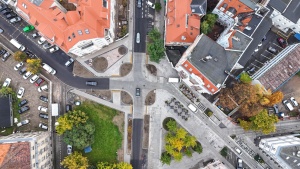Skrzyżowanie ul. Taylora i Kościuszki widziane z perspektywy lotu ptaka