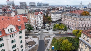 Skrzyżowanie ul. Taylora i Kościuszki widziane z perspektywy lotu ptaka