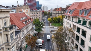 Skrzyżowanie ul. Taylora i Kościuszki widziane z perspektywy lotu ptaka