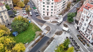 Skrzyżowanie ul. Taylora i Kościuszki widziane z perspektywy lotu ptaka