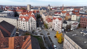 Skrzyżowanie ul. Taylora i Kościuszki widziane z perspektywy lotu ptaka