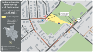 schemat zmiany organizacji ruchu na ul. Krajeneckiej 