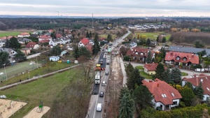 Roboty budowlane na ul. Radojewo widziane z lotu ptaka 