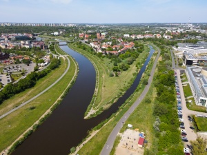 widok z lotu ptaka na miejsce, gdzie mają zostać wybudowane mosty berdychowskie